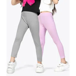 Ariel Cotton Knit Pack Of 2 Solid Non Transparent Leggings - Pink & Grey-picture-11