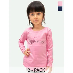 ariel Girls Pack Of 2 Graphic Printed Round Neck Cotton Tshirts-picture-54