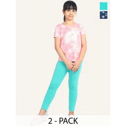 ariel Girls Pack Of 2 Printed Cotton Ankle-Length Leggings-picture-46