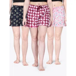 ariel Pack Of 3 Women Conversational Printed Cotton Lounge Shorts-picture-25