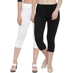 arihant plazma Women's Premium Cotton Hosiery 4-Way Lycra Skinny Fit 3/4th Capri Leggings Combo (Pack of 2) |Trendy and Comfortable Waist Size: L-(28-34), XL-(34-40) Inch-picture-14