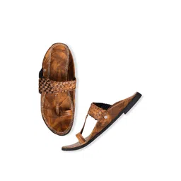 Aristitch Men Brown & Black Leather Comfort Sandals-picture-25