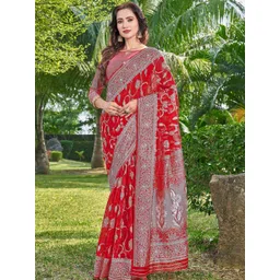 Ariya Prints Floral Woven Design Zari Silk Cotton Jamdani Saree-picture-12