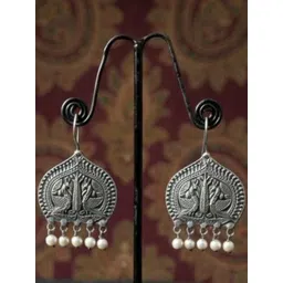 Arjun Traders Silver-Plated Artificial Beaded Oxidised Paisley Shaped Drop Earrings-picture-39