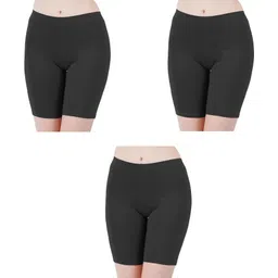 arla apparel Pack of 3 Solid Women Black Cycling Shorts-picture-24