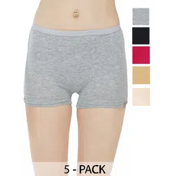 arLa APPAREL Pack Of 5 Pure-Cotton Boyshort Briefs (P5)_BoyShort-2Beige_Black_Red_Grey-picture-12