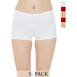 arLa APPAREL Pack Of 5 Seamless Pure-Cotton Boyshorts(P5)_BoyShort-2Beige_2 Maroon_White-picture-17