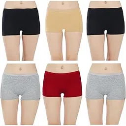 arla apparel Pure Cotton Seamless Plain Solid Boyshort Panties for Women Underwear Briefs Low-Waist Boyshorts Stylish Undergarments | Boy Shorts for Girls- Pack of 6, Multicolor-picture-36