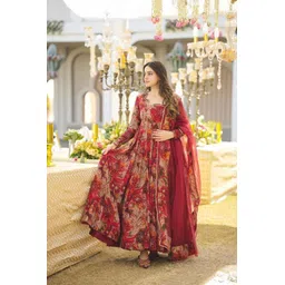 arlima Printed, Floral Print, Graphic Print, Striped, Embellished, Colorblock Cotton Rayon Stitched Anarkali Gown-picture-21