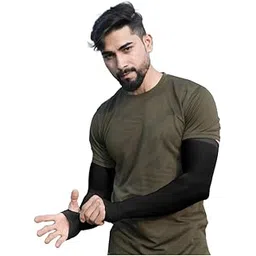 Arm Sleeves for Men & Women UV Protection Hand Sleeves With Thumb for Boys & Girls Sun Protection Sleeves for Men Arm Sleeves for Women for Running, Hand Cover for Bike Riding Nylon Black 1set-picture-51
