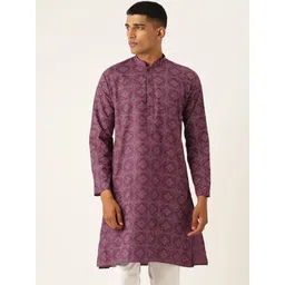 Armaan Ethnic Block Printed Mandarin Collar Cotton Linen Straight Kurta-picture-37