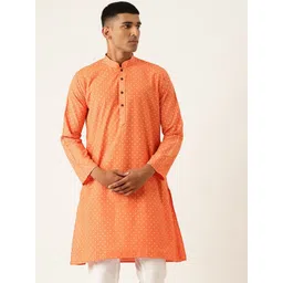 Armaan Ethnic Block Printed Mandarin Collar Cotton Linen Straight Kurta-picture-40
