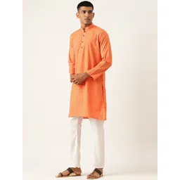 Armaan Ethnic Block Printed Mandarin Collar Cotton Linen Straight Kurta image 5