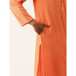 Armaan Ethnic Block Printed Mandarin Collar Cotton Linen Straight Kurta image 2