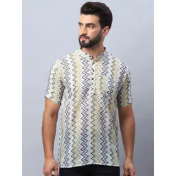 Armaan Ethnic Chevron Printed Band Collar Short Kurta-picture-24