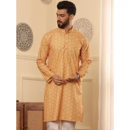 Armaan Ethnic Ethnic Motifs Printed Mandarin Collar Long Sleeves Cotton Straight Kurta-picture-22