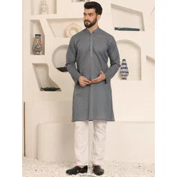 Armaan Ethnic Geometric Embroidered Mandarin Collar Chikankari Pure Cotton Kurta & Pyjama-picture-31