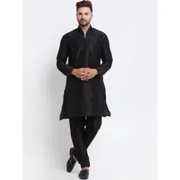 Armaan Ethnic Men Black Ethnic Embroidered Thread Work Kurta with Churidar-picture-23