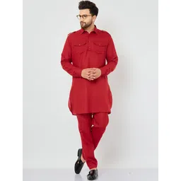 Armaan Ethnic Shirt Collar Pure Cotton Kurta with Trousers-picture-12