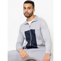ARMISTO Men Grey Melange Navy Blue Colourblocked Water Resistant Dry Fit Open Front Jacket-picture-34