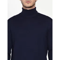 ARMISTO Men Navy Blue Woolen Turtle Neck Pullover image 4