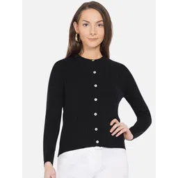 ARMISTO Women Black Woollen Cable Knit Cardigan-picture-14