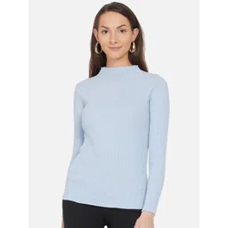 ARMISTO Women Blue Ribbed Cotton Pullover-picture-28