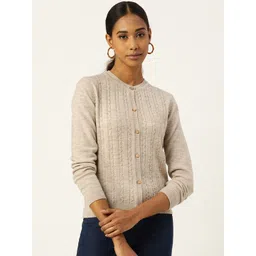 ARMISTO Women Cream-Coloured Cable Knit Woolen Cardigan-picture-21