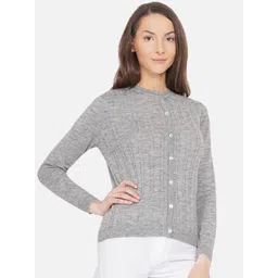 ARMISTO Women Grey Woollen Cable Knit Cardigan-picture-15