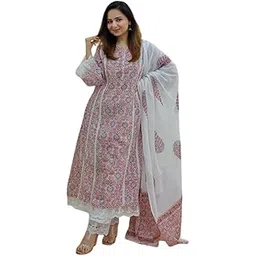 armoniya Women's Floral Printed Cotton Straight Kurta Set with Dupatta | Elegant Ethnic Wear for Festive & Casual Occasions |Kurta with Trouser & Chiffon Dupatta image 1