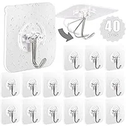 AROIC Adhesive Hooks for Hanging, 40 Packs Hook Heavy Duty Self Adhesive Wall Hooks 20 lbs / 9 kg (Max), Removable, Waterproof Hook for Bedroom Kitchen Bathroom-picture-24