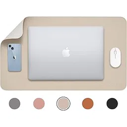 Aropana Anti-Slip Extended Mouse Pad, PU Vegan Leather Desk Mat, Computer Desk Table Protector Pad with Non-Slip Suede Base for Keyboard, Desktop, Laptop, Office, 23.6" x 13.8"inch, White-image-1