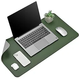 Aropana Vegan Leather Desk Mat, Mouse Pad Large, Computer Table Mat, Reversible Extended Laptop Pad for Desk, Dual Side Waterproof Edge-Stitched (27.6" x 13.8" inch, Deep Green/Grey)…-image-0