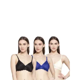 AROUSY Black & Blue Cotton Lace Work T-Shirt Bras - Pack Of 3-picture-32