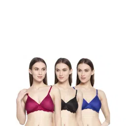 AROUSY Black & Blue Cotton Lace Work T-Shirt Bras - Pack Of 3-picture-30