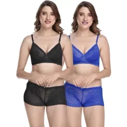 AROUSY Black & Blue Self Pattern Bra Panty Set - Pack Of 2-picture-16