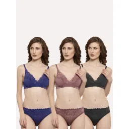 AROUSY Black & Blue Self Pattern Bra Panty Set - Pack Of 3-picture-23