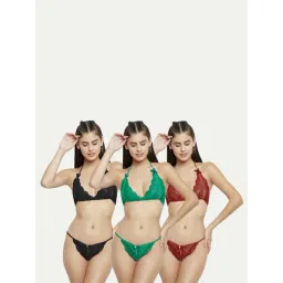 AROUSY Black & Green Self Pattern Lingerie Set-picture-35