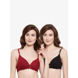 AROUSY Black & Maroon Cotton Lace Work T-Shirt Bras - Pack Of 2-picture-18