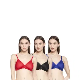 AROUSY Black & Red Cotton Lace Work T-Shirt Bras - Pack Of 3-picture-36