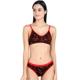 AROUSY Black Cotton Printed Bra Panty Set-picture-43