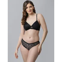 AROUSY Black Cotton Self Pattern Bra Panty Set-picture-33
