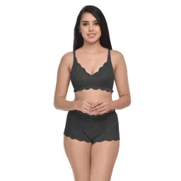AROUSY Black Self Pattern Bra & Panty Set-picture-16
