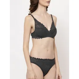 AROUSY Black Self Pattern Bra Panty Set image 4