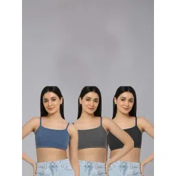 AROUSY Blue & Black Cotton Beginner's Bra - Pack Of 3-picture-39