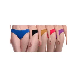 AROUSY Blue & Black Cotton Bikini Panties - Pack Of 5-picture-45
