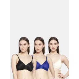 AROUSY Blue & Black Cotton Self Pattern T-Shirt Bra - Pack Of 3-picture-27