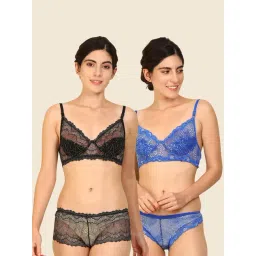 AROUSY Blue & Black Self Pattern Bra Panty Set - Pack Of 2-picture-26