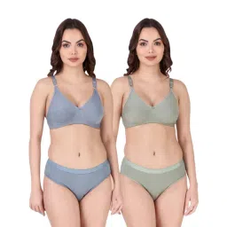 AROUSY Blue & Green Cotton Bra Panty Set - Pack Of 2-picture-45
