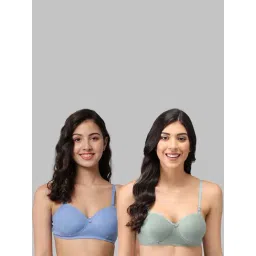 AROUSY Blue & Green Cotton Demi Cup Bras - Pack Of 2-picture-33